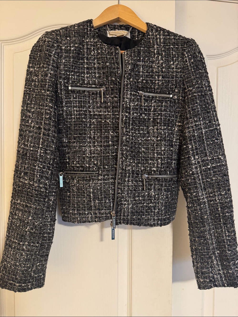 Michale Kors women’s Black & White Tweed Zip-Front Jacket
